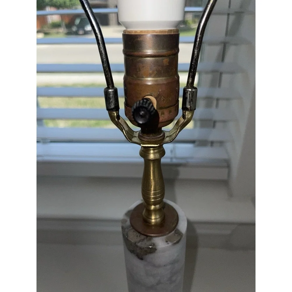 Vintage MCM Marble / Granite Lamp‎ With Wood Base & Lamp Shade